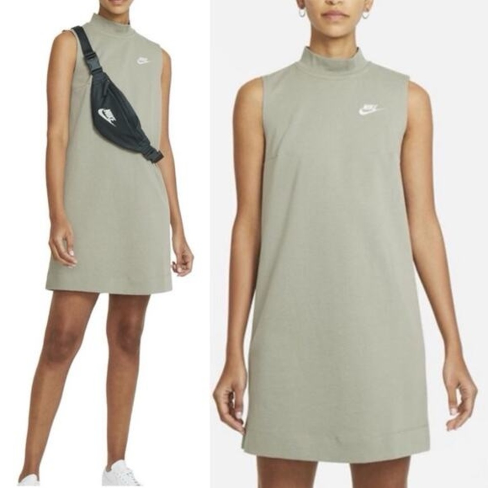 Nike | Women’s Sage Green/Greige Sleeveless Zip Back Mock Neck Mini Dress Size S